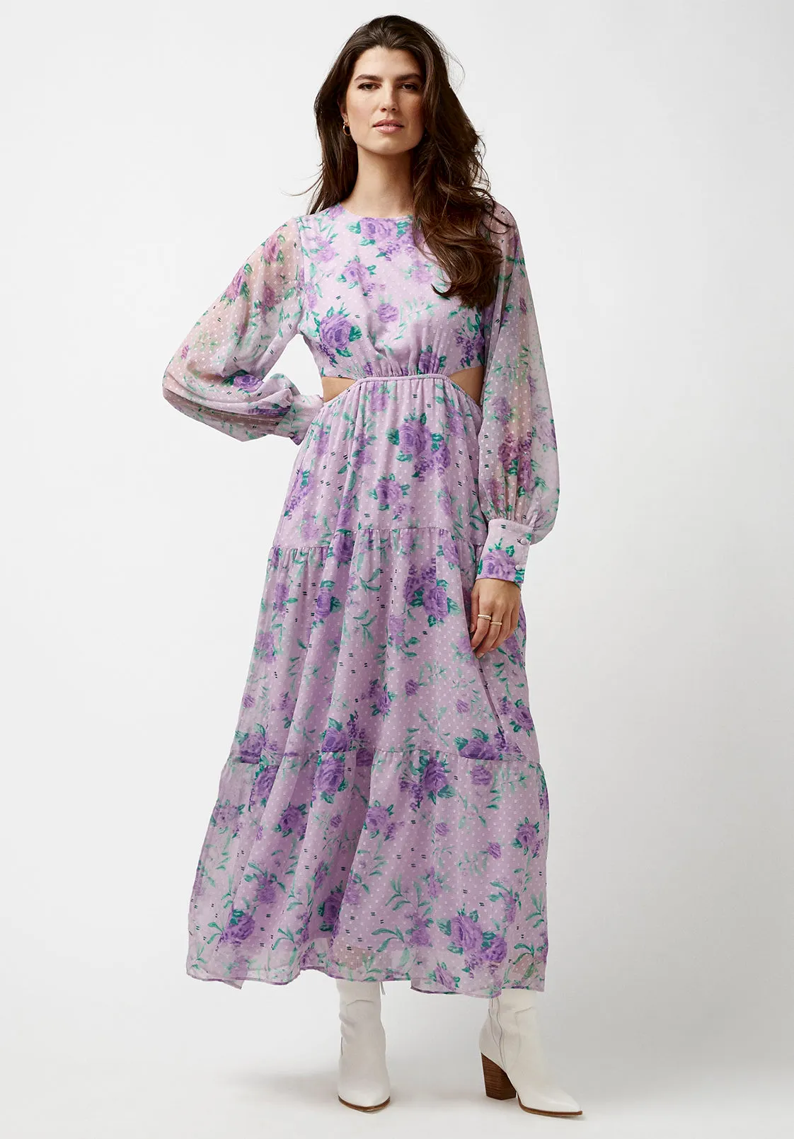 Marceline Women's Cut Out & Tiered Dress in Purple Floral - WD0531P