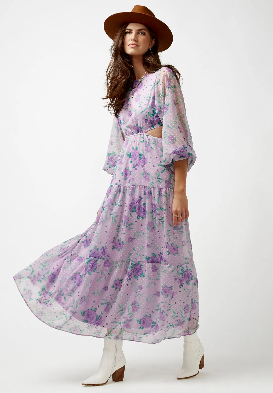 Marceline Women's Cut Out & Tiered Dress in Purple Floral - WD0531P