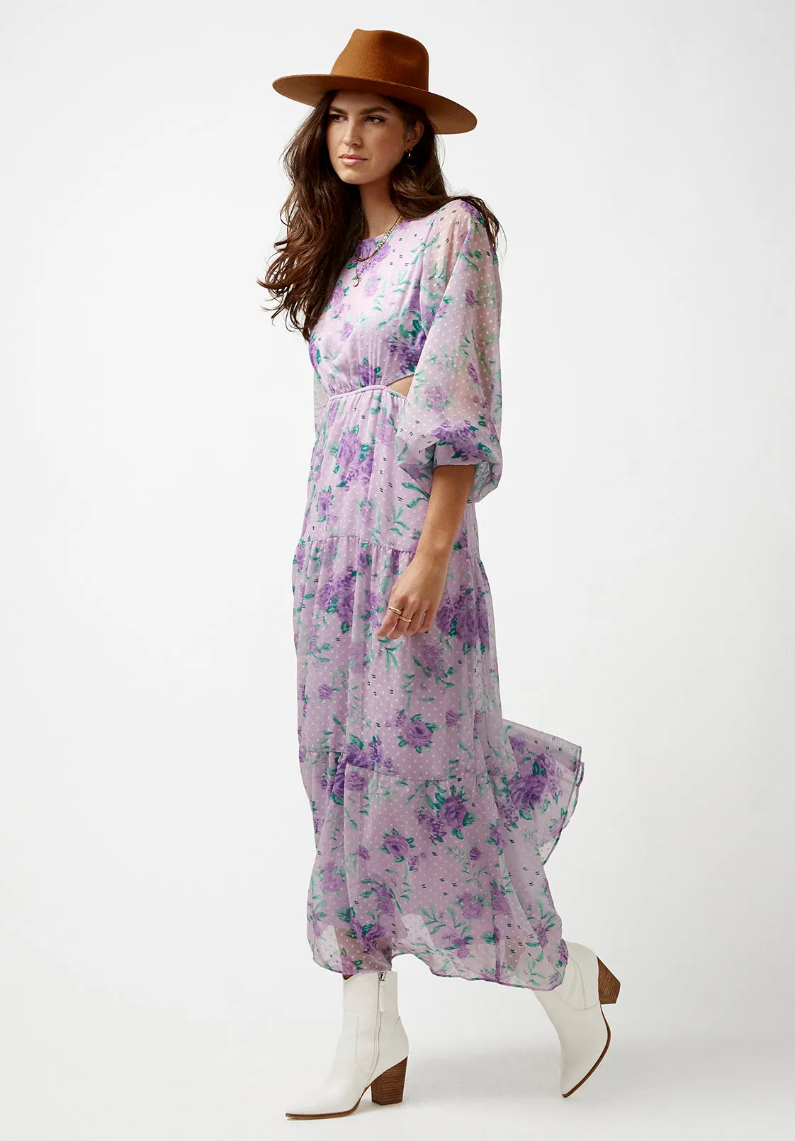 Marceline Women's Cut Out & Tiered Dress in Purple Floral - WD0531P