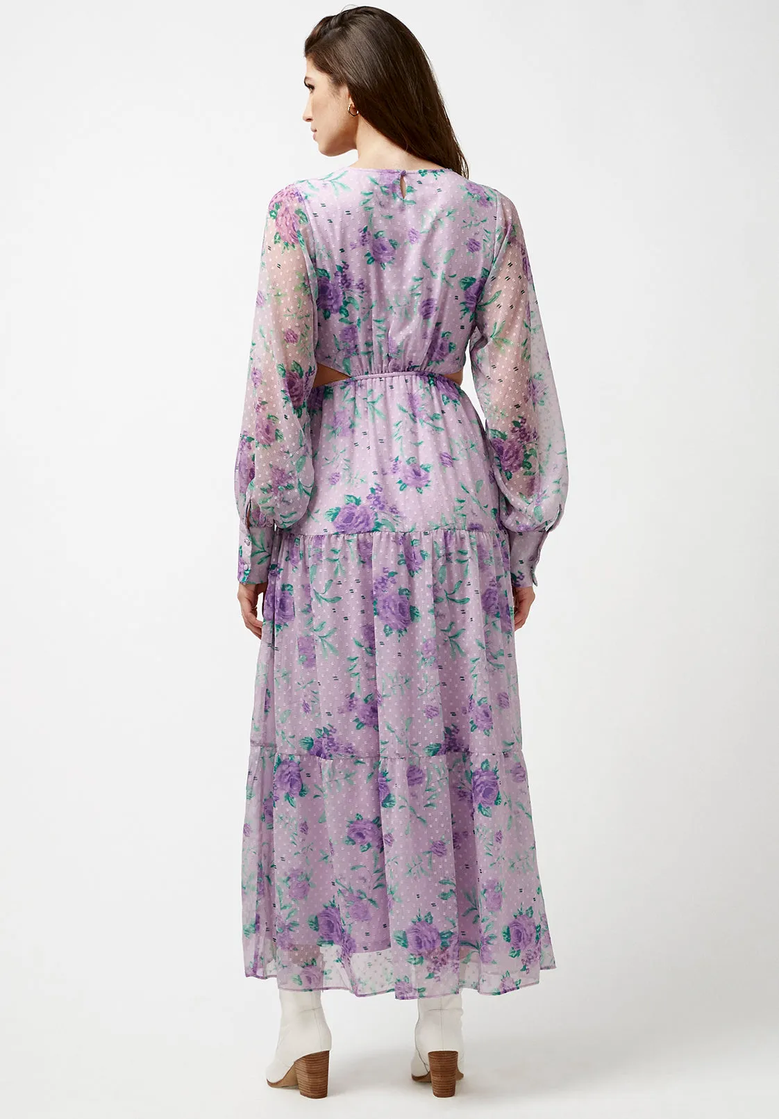 Marceline Women's Cut Out & Tiered Dress in Purple Floral - WD0531P