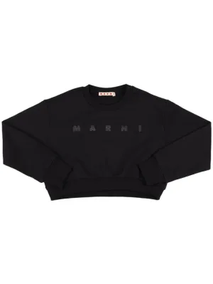 Marni Junior   Embellished logo cotton crop sweatshirt 