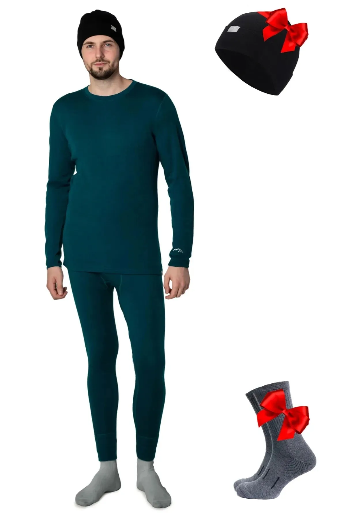 Men's Deep Teal Set   Black Beanie