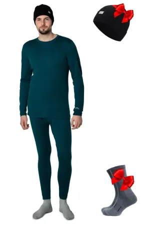 Men's Deep Teal Set   Black Beanie