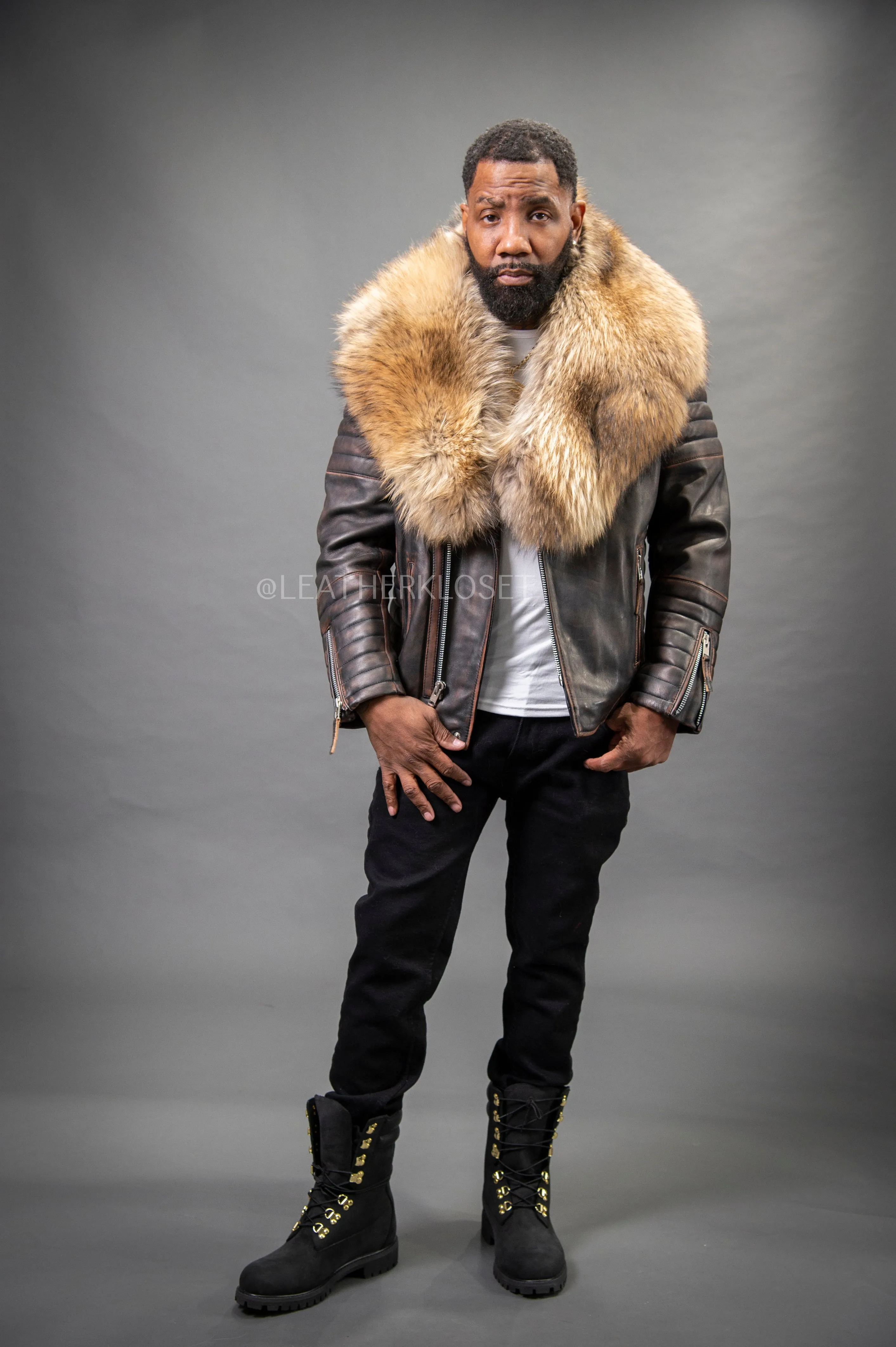 Men's Jay Biker Copper With Full Raccoon Fur Collar [Raccoon Fur]