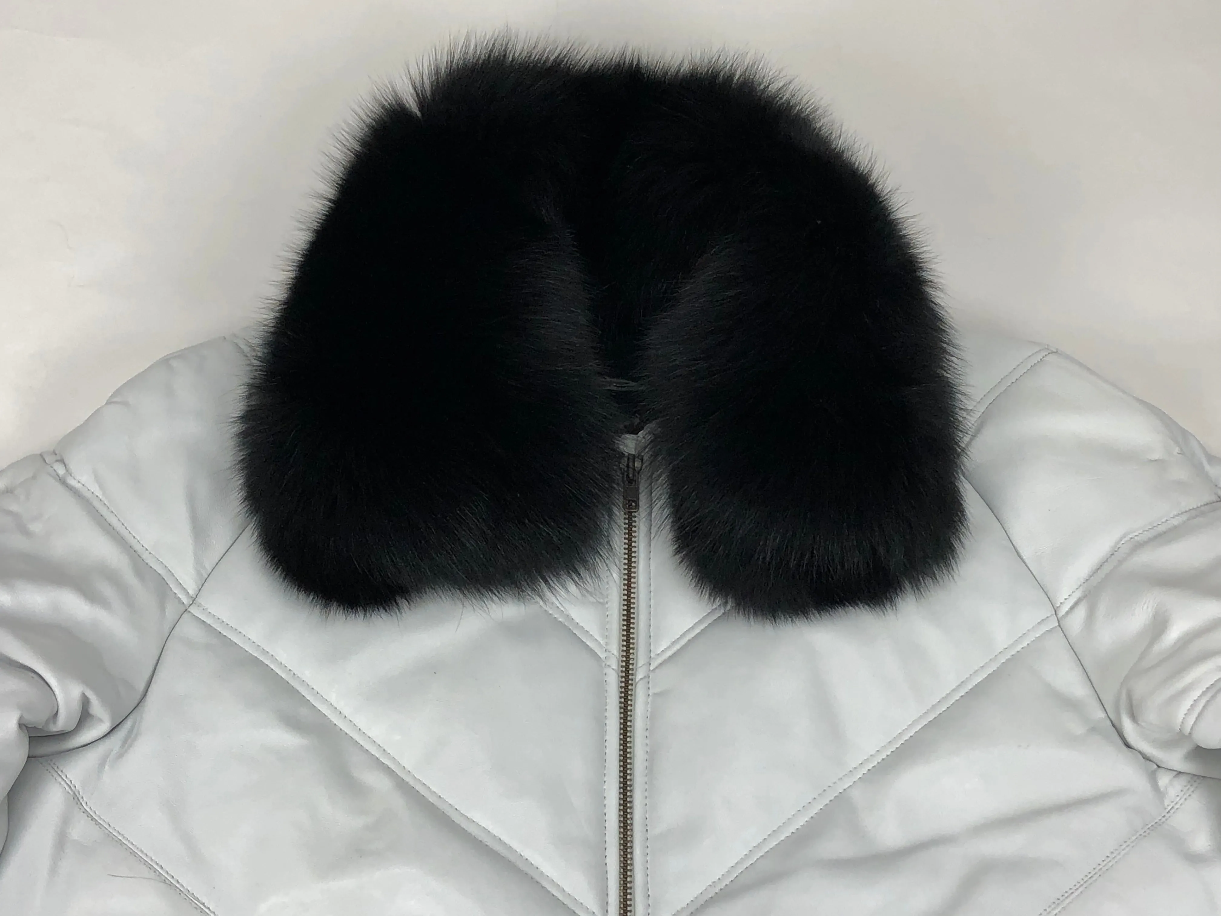 Men's V-Bomber White Premium Black Fox Collar