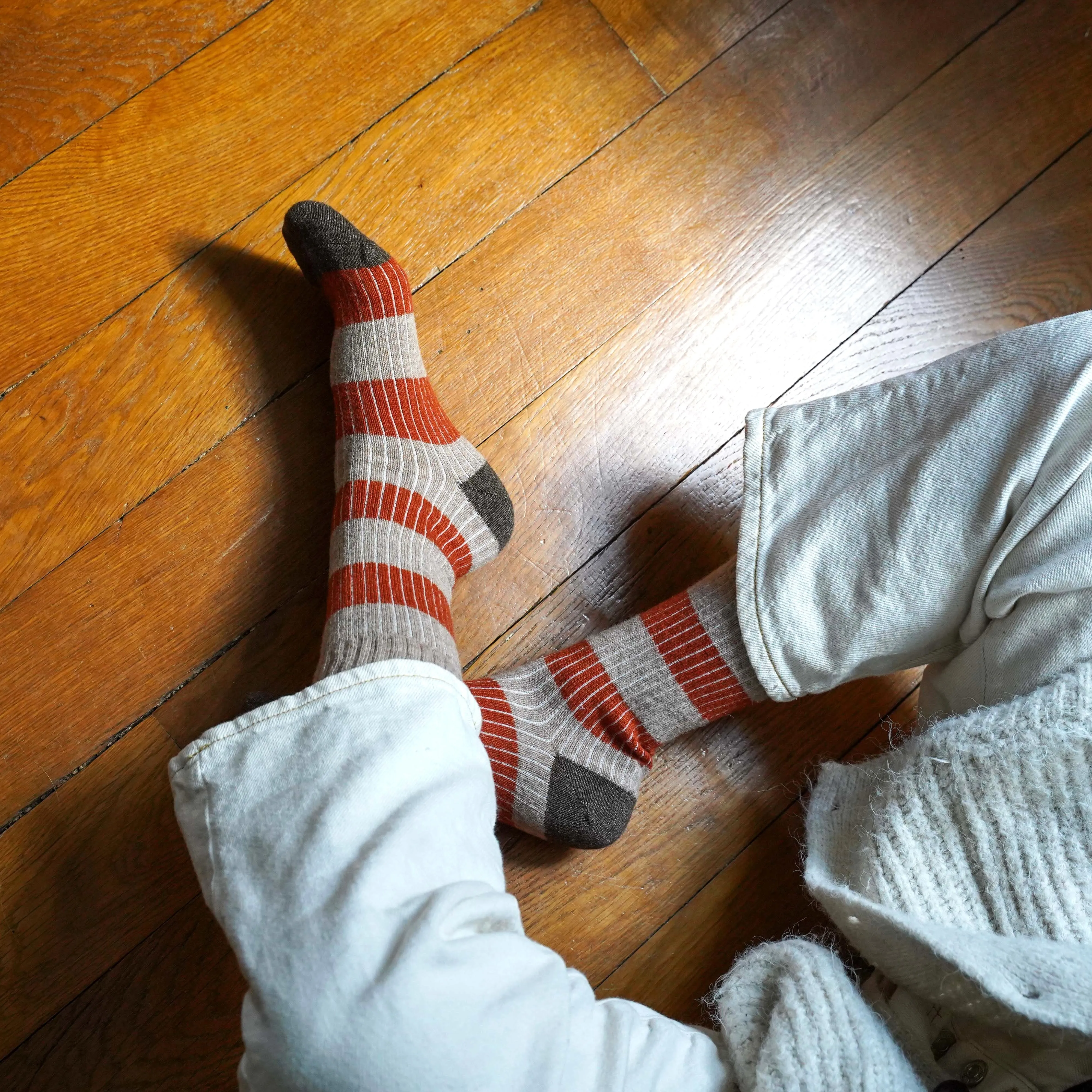 Merino Wool Beige & Rust Stripe Socks