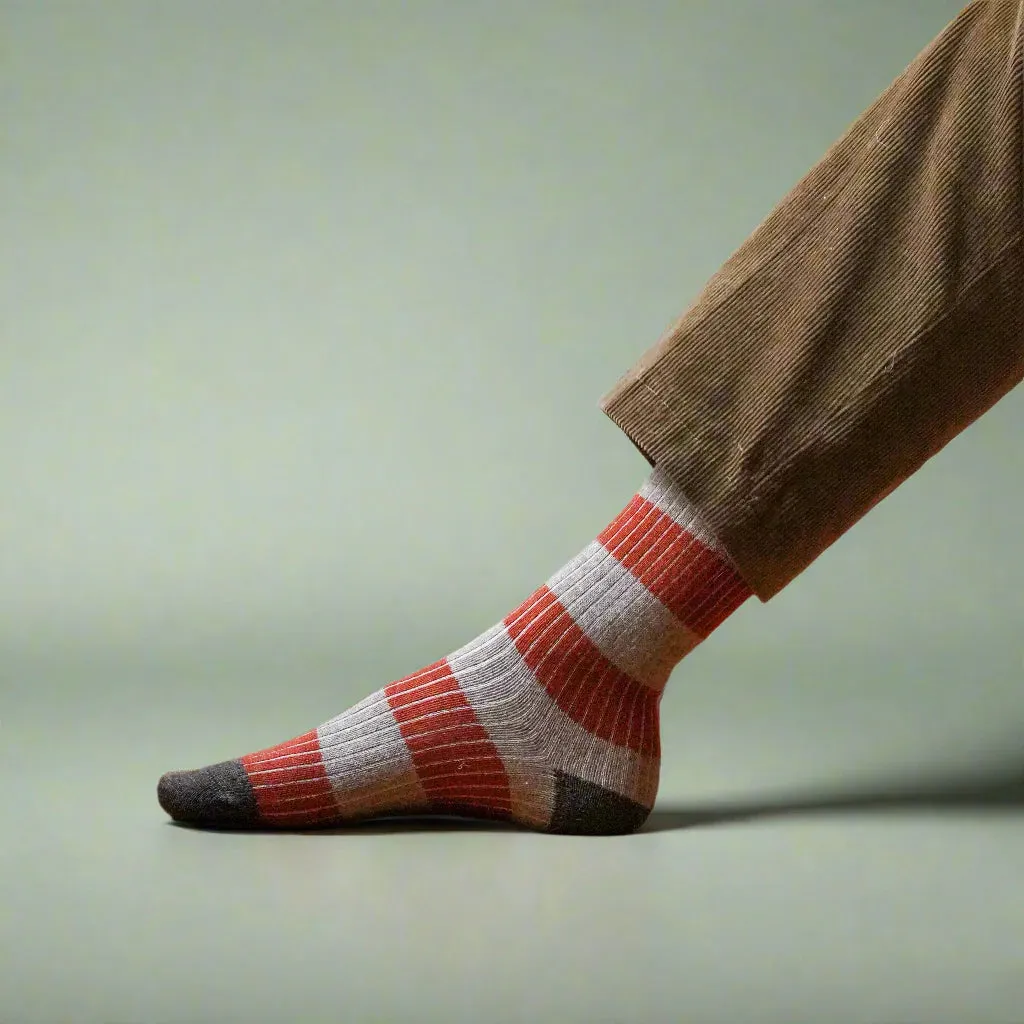 Merino Wool Beige & Rust Stripe Socks