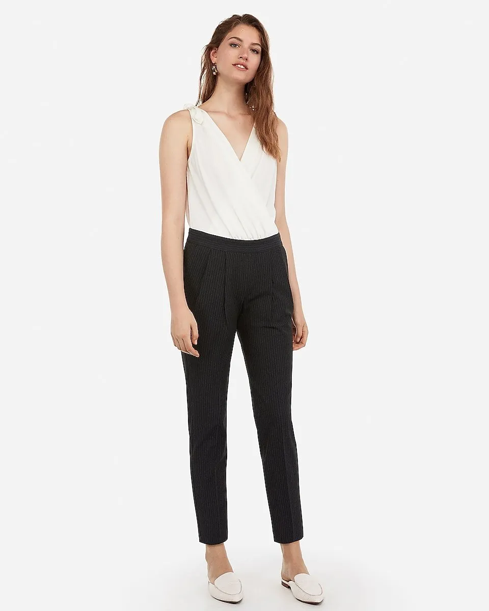 Mid Rise Pinstripe Pull-On Ankle Pant in Stripe