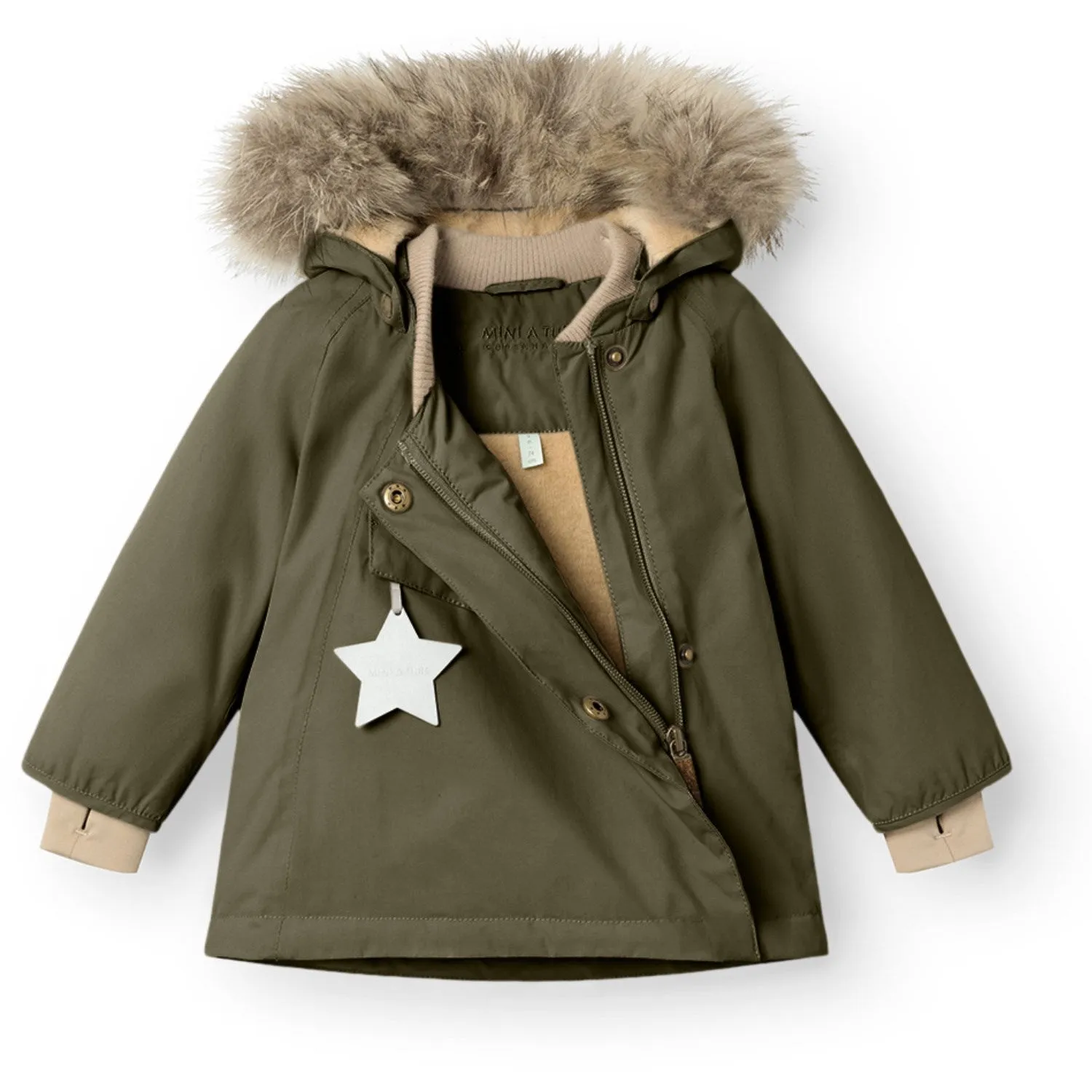 Mini A ture Olive night Wang Fleece Winter Jacket m. Fur