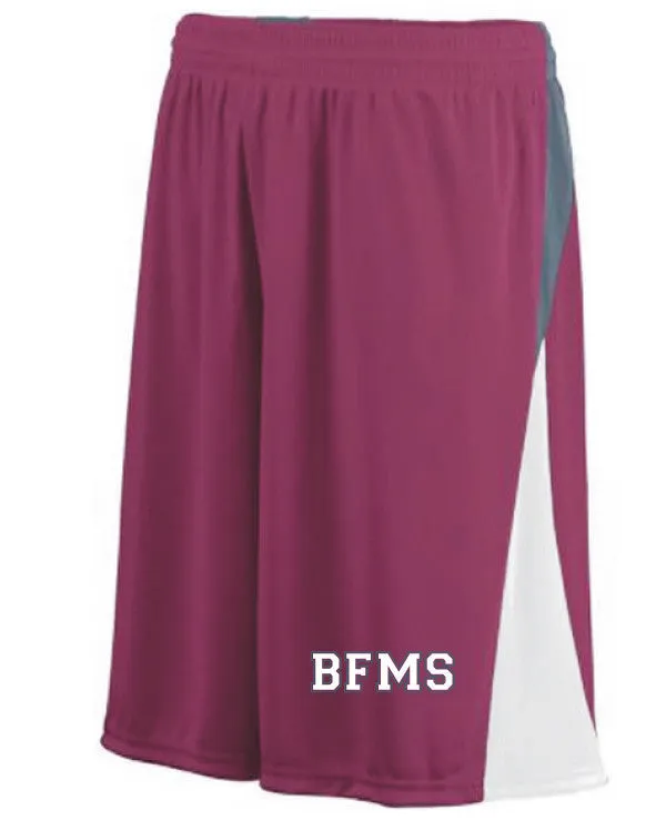 Moisture Wicking Shorts with Pockets <br>MAROON w/ WHITE & GRAY TRIM