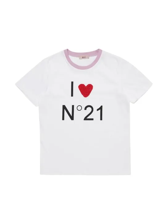 N°21   Logo print cotton jersey t-shirt w/patch 
