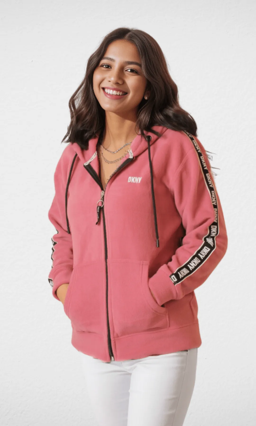 (ORIGINAL) DKNY Women Jacket With Stripe - Cashmere