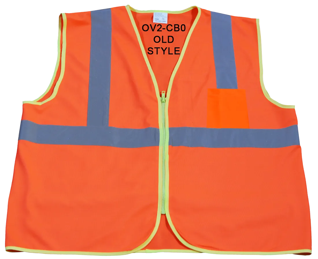 OV2-CB0 ANSI/ISEA 107-2015 CLASS 2 Orange Solid Safety Vest Zipper Closure