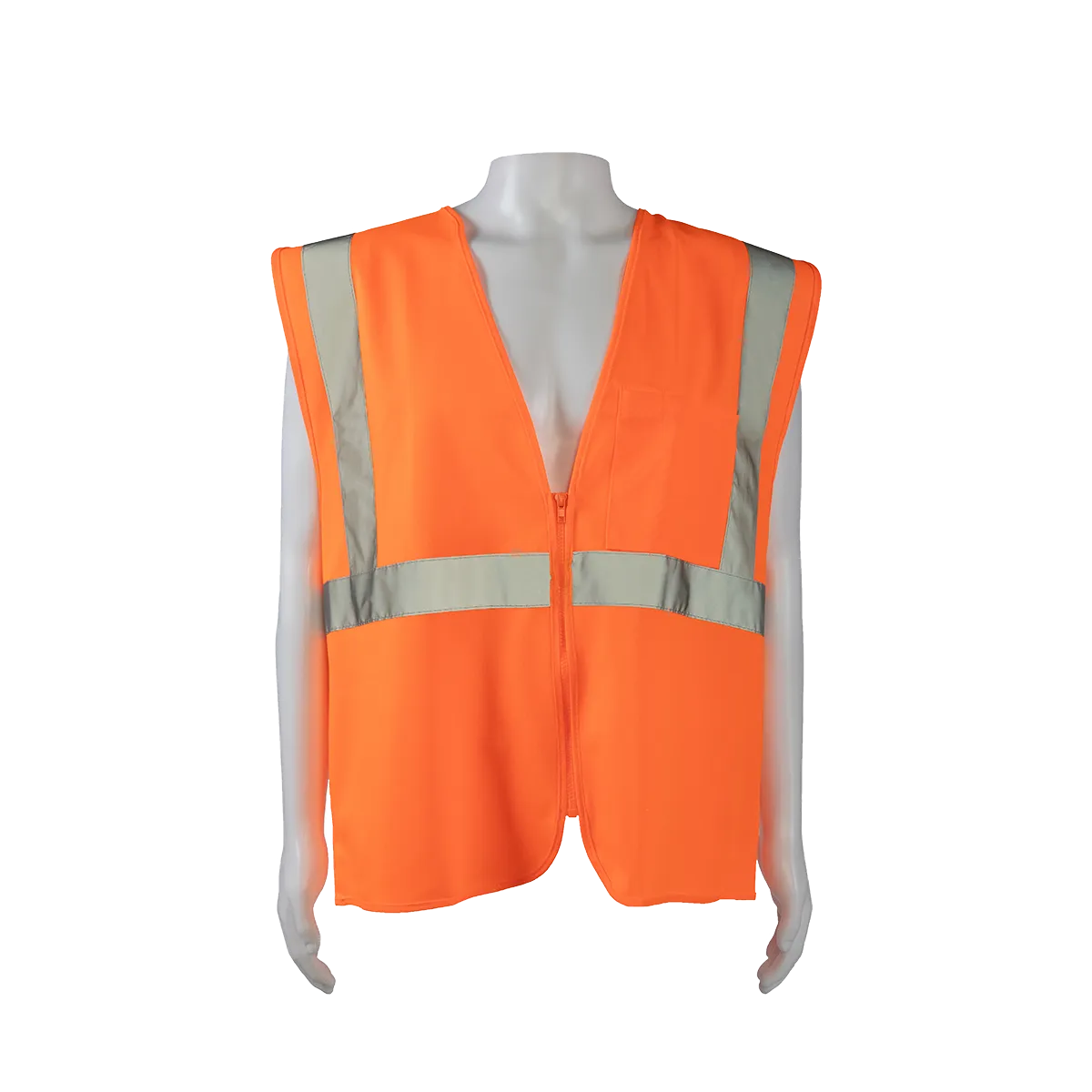 OV2-CB0 ANSI/ISEA 107-2015 CLASS 2 Orange Solid Safety Vest Zipper Closure