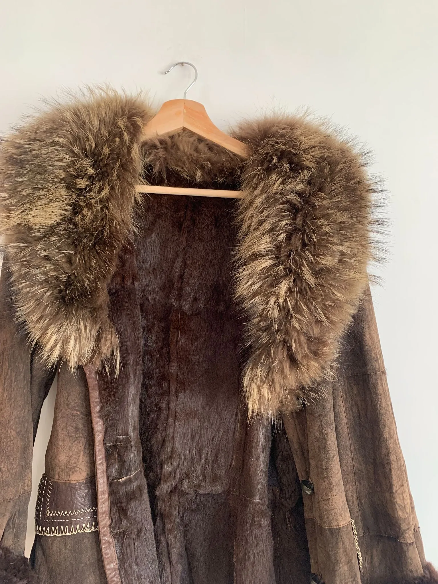 Patchwork Rabbit Fur Mini-Trench
