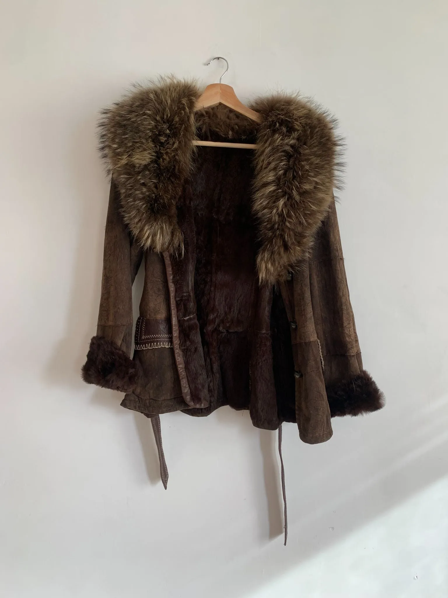 Patchwork Rabbit Fur Mini-Trench
