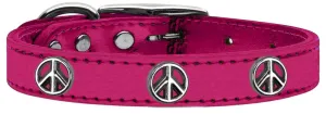 Peace Sign Widget Genuine Metallic Leather Dog Collar Pink 24
