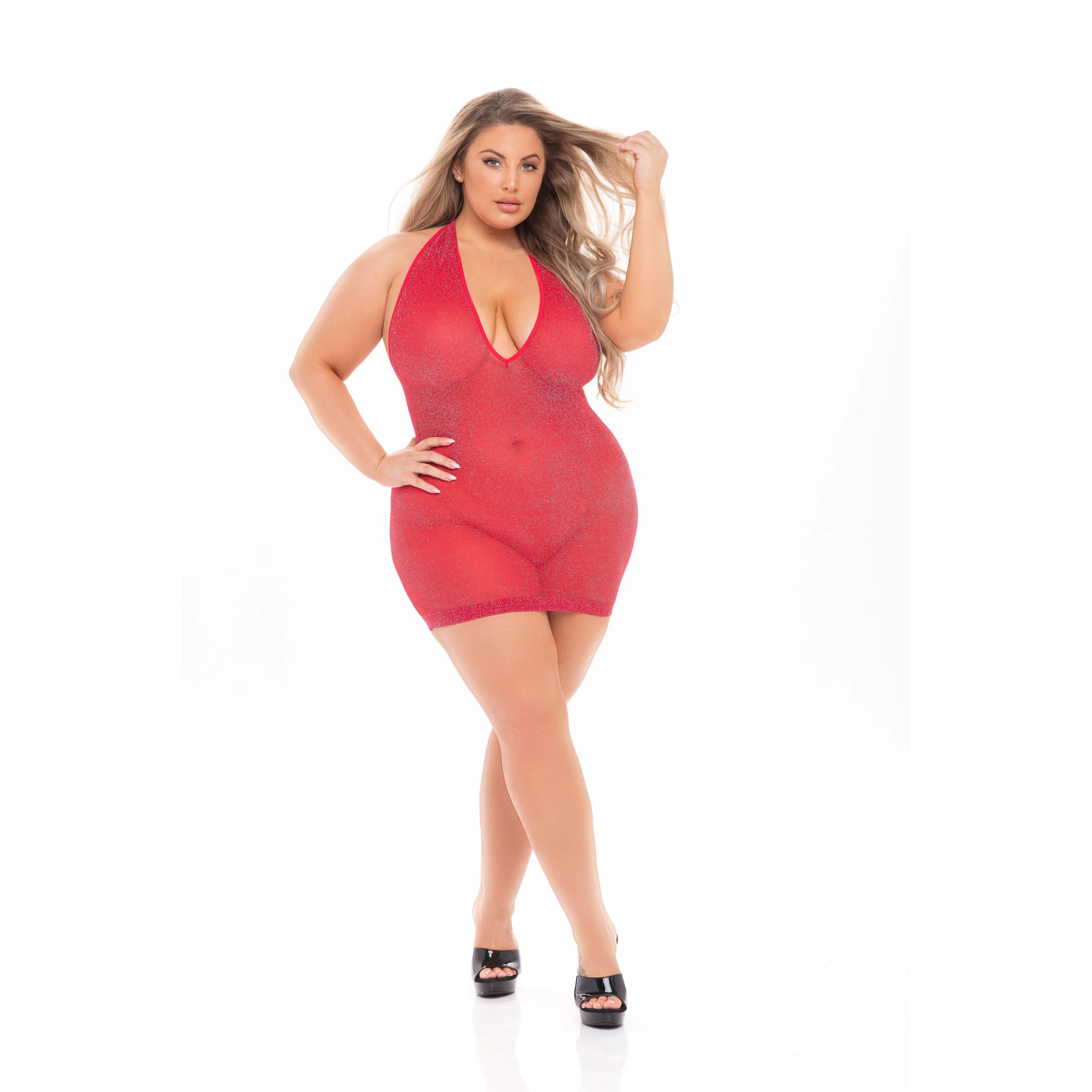 Pink Lipstick - Love Bite Plunge Halter Dress Costume