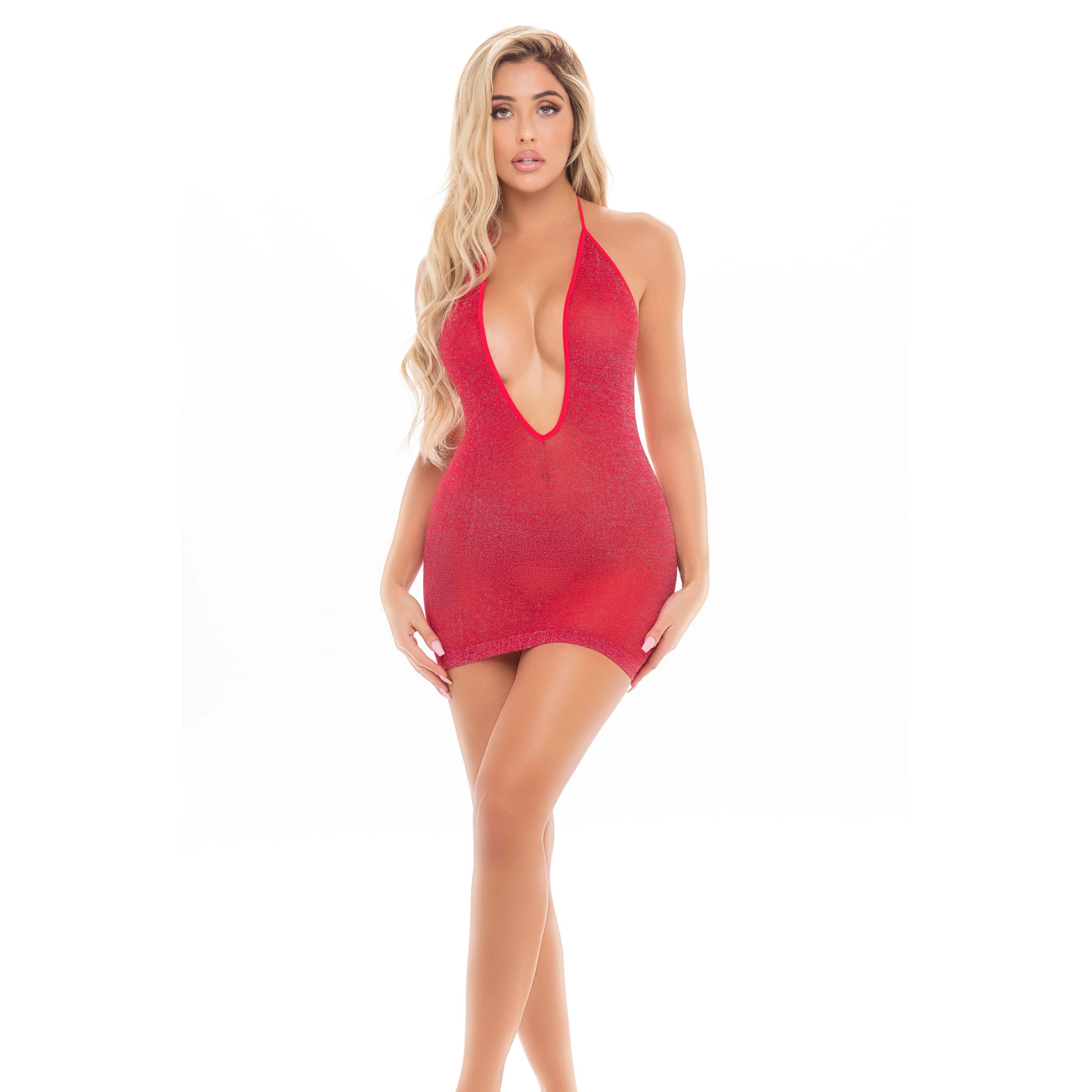 Pink Lipstick - Love Bite Plunge Halter Dress Costume