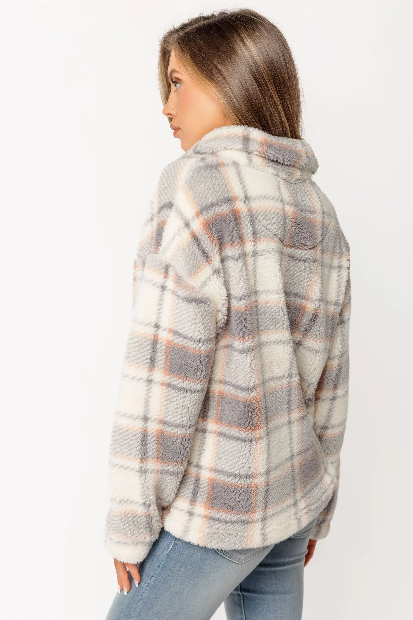Plaid Quarter-Zip Teddy Sherpa Popover