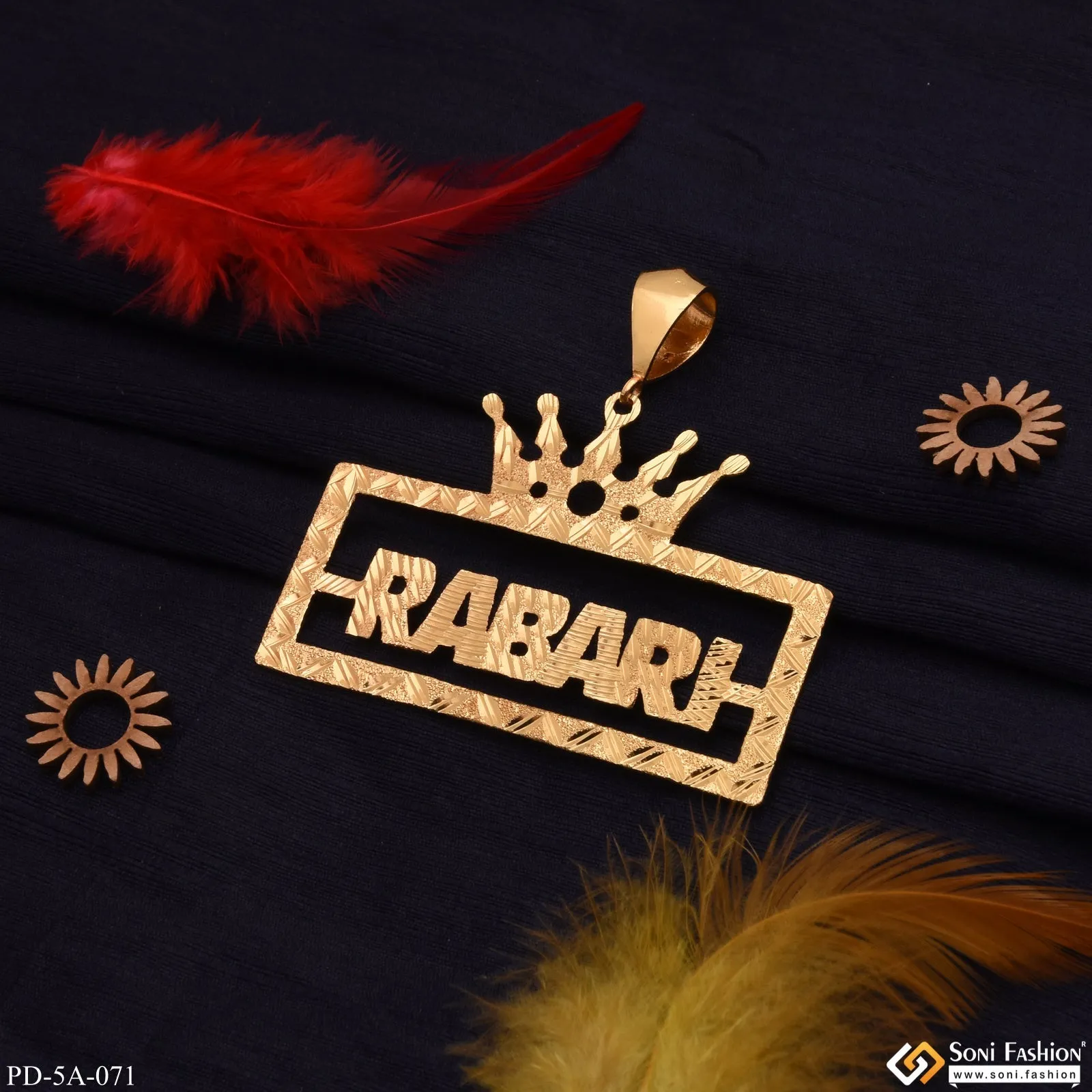 Rabari-(Letter) King-Crown Eye-Catching Design Gold Plated Pendant - Style A071