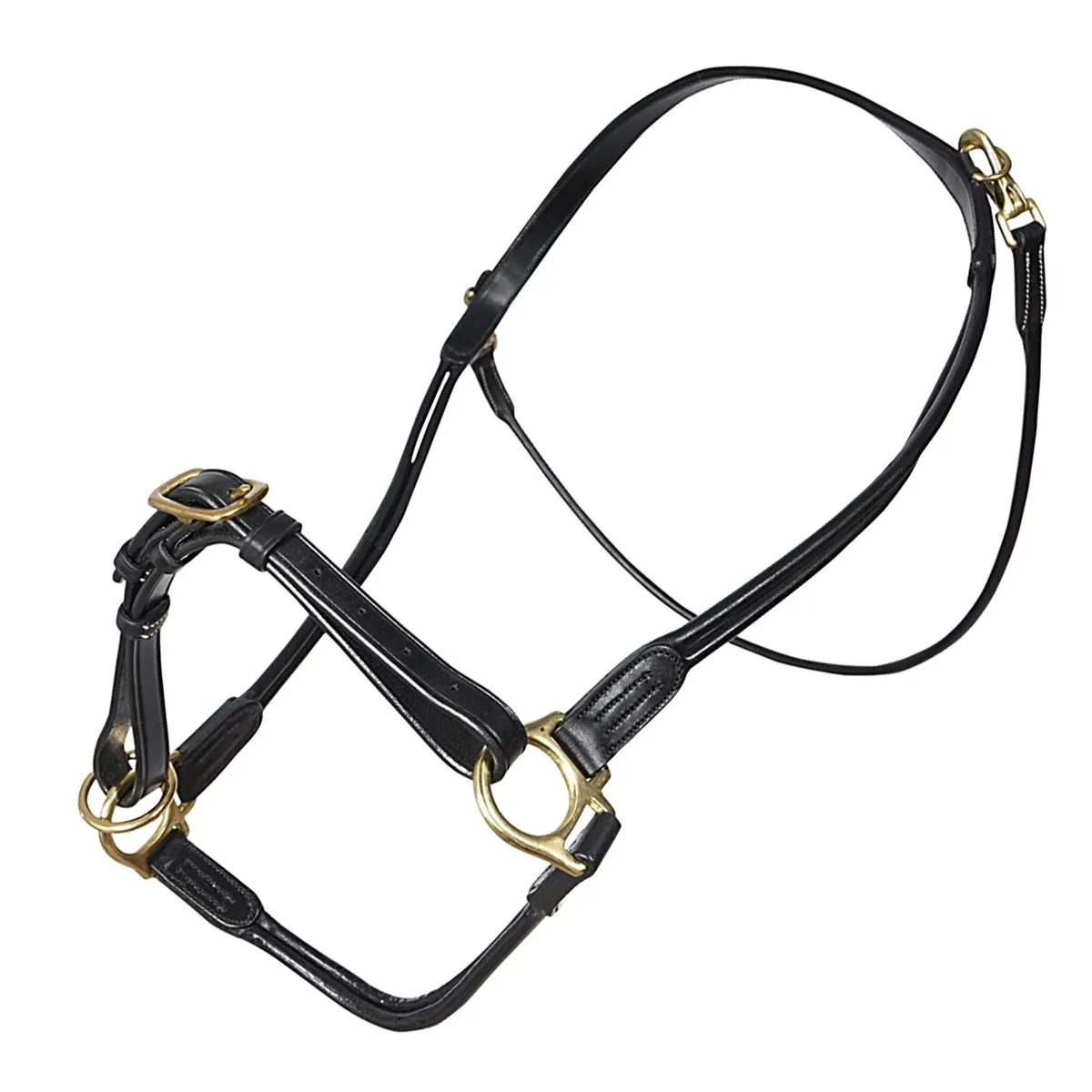 ROLLED LEATHER GROOMING HEAD COLLAR WITH BRASS HARDWARE Black