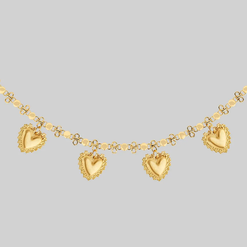 ROYAL FLUSH. Floral Heart Charm Collar - Gold