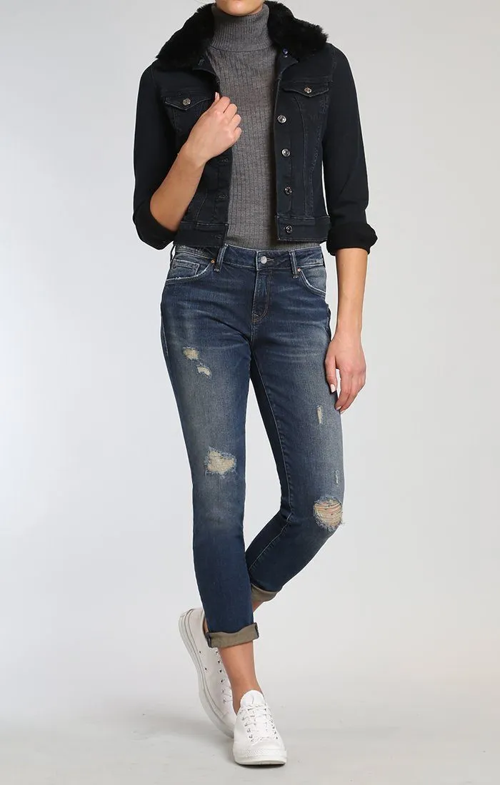 SAMANTHA DENIM JACKET IN INK FAKE FUR