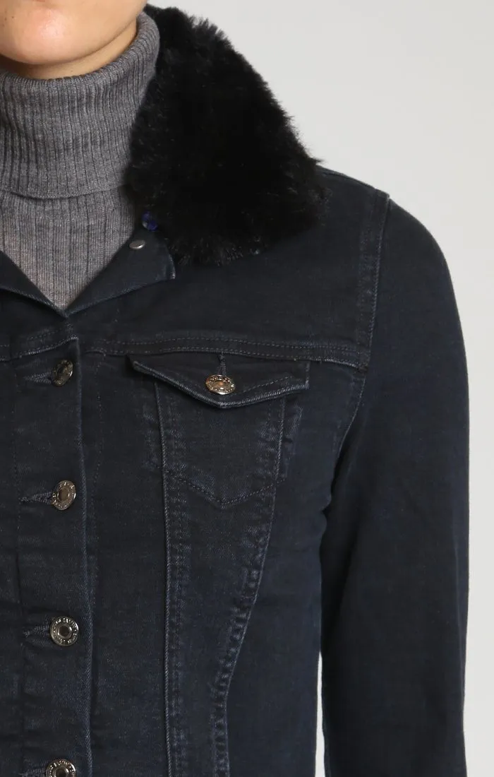 SAMANTHA DENIM JACKET IN INK FAKE FUR