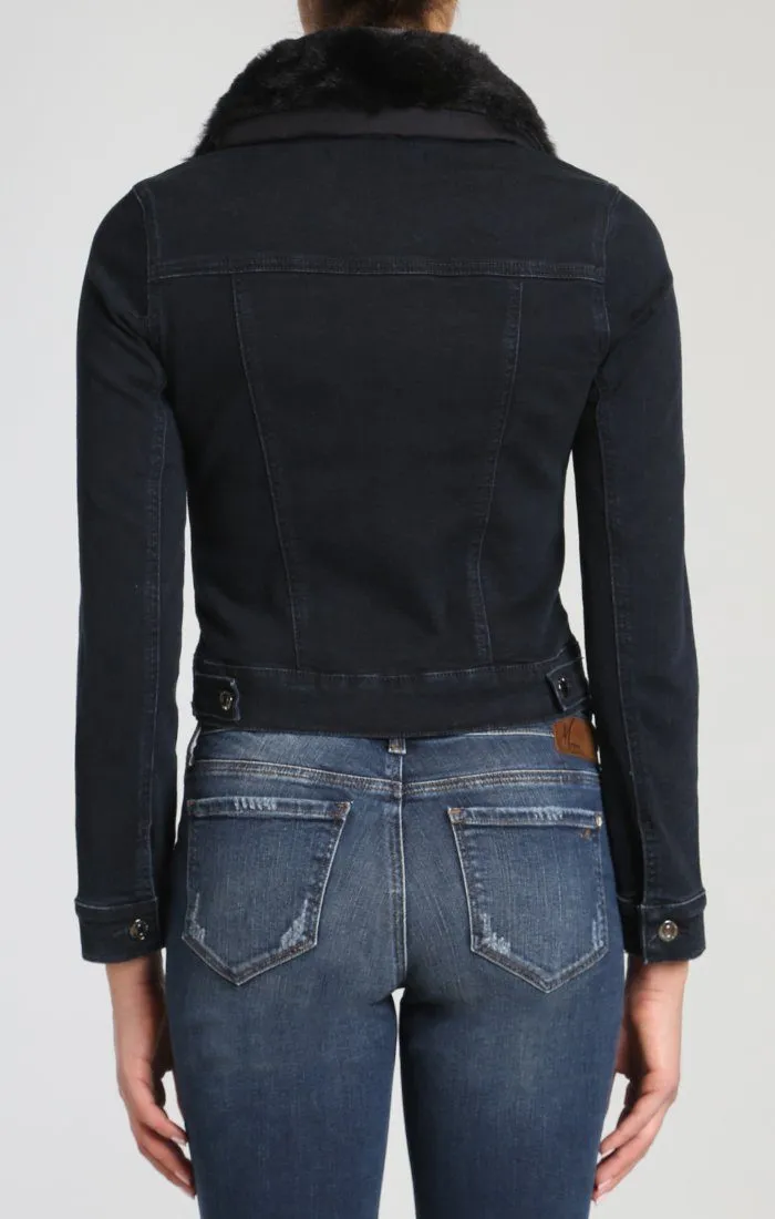 SAMANTHA DENIM JACKET IN INK FAKE FUR
