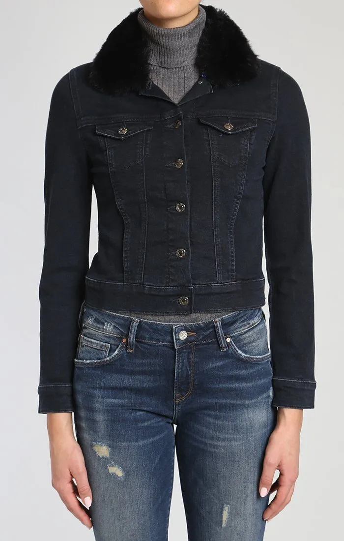 SAMANTHA DENIM JACKET IN INK FAKE FUR