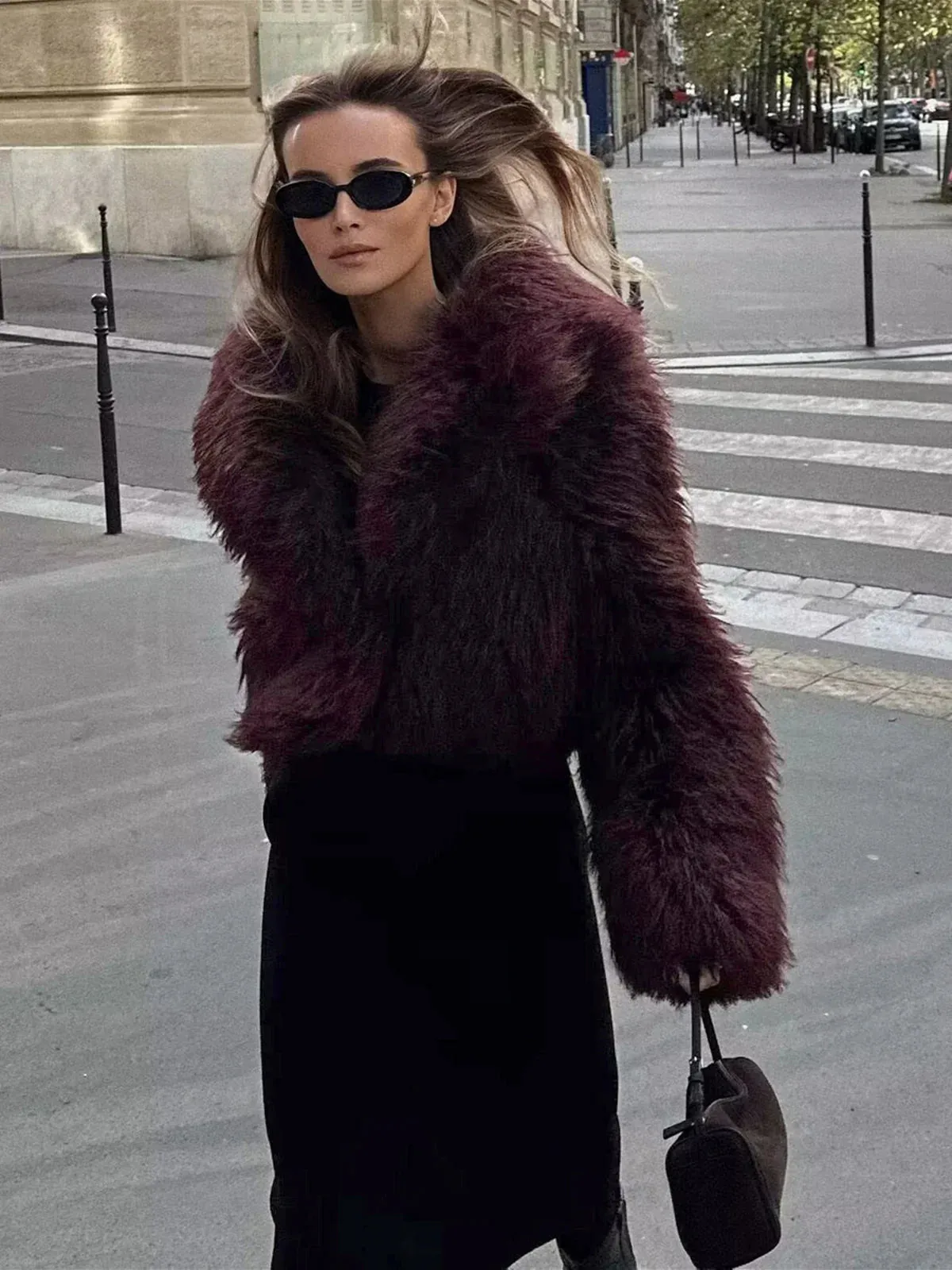 Solid Faux Fur Collar Jacket
