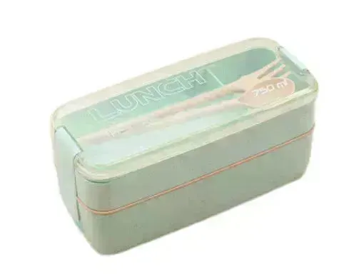 Square Double 2-layer Wheat Straw Fiber Plastic Lunch Box for Kindergartens Preschool  Lunch Box for Kids