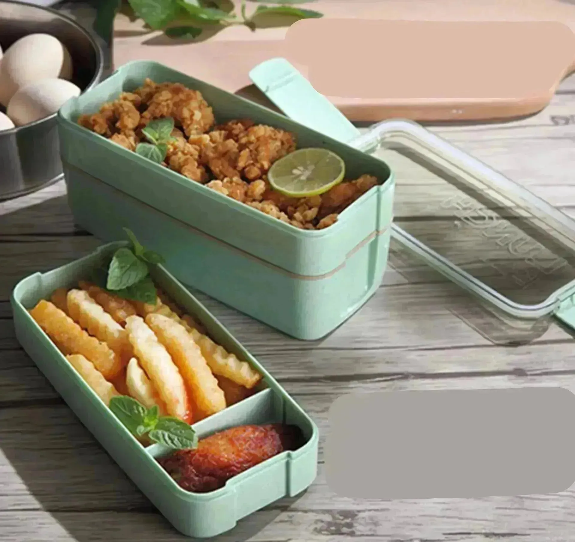 Square Double 2-layer Wheat Straw Fiber Plastic Lunch Box for Kindergartens Preschool  Lunch Box for Kids