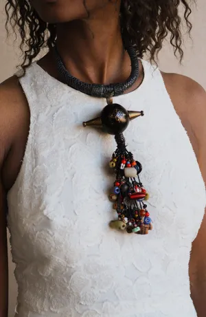 Statement Tribal Jewelry Necklace, Trade Beads Pendant, African