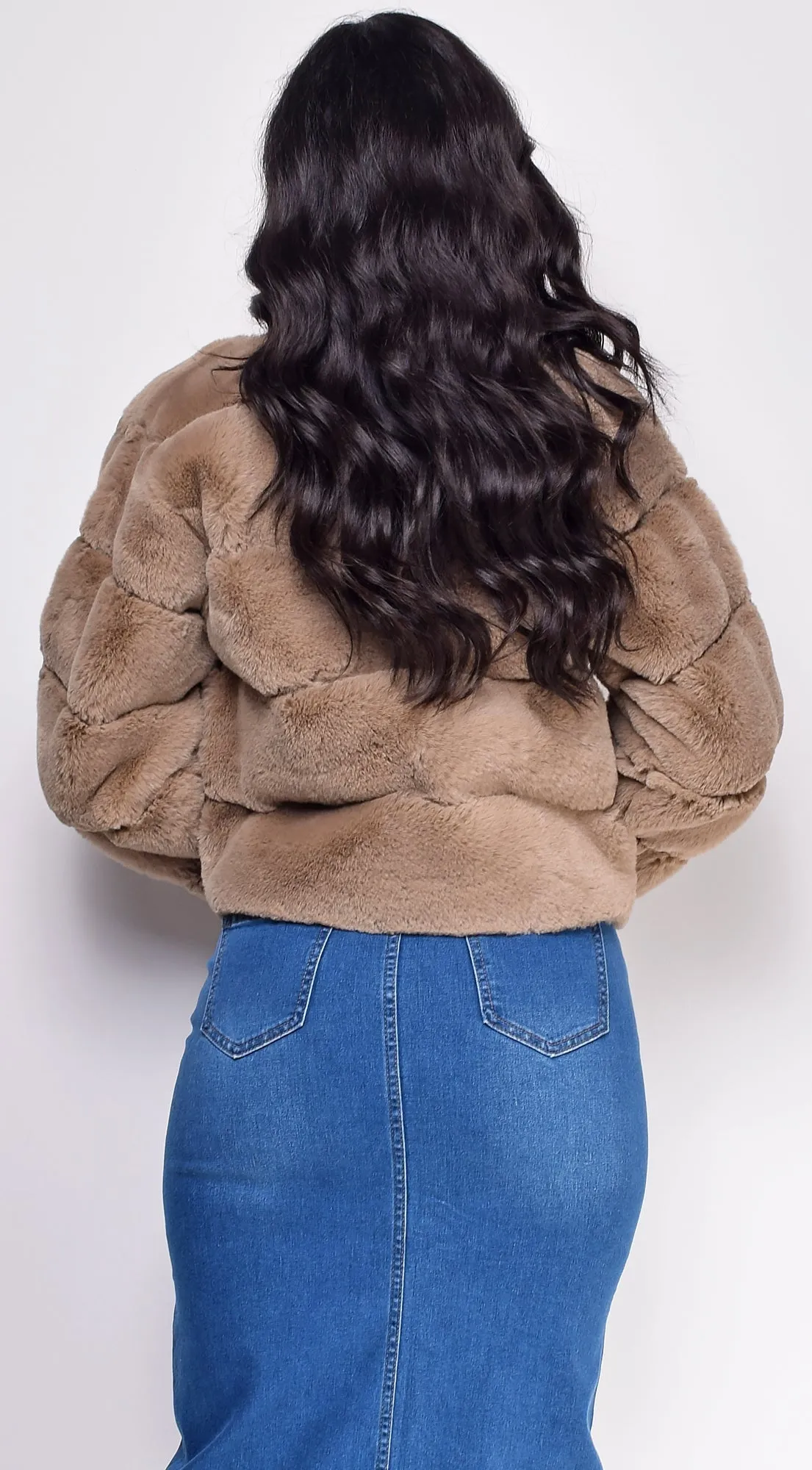 Tamar Taupe Brown White Faux Fur Coat