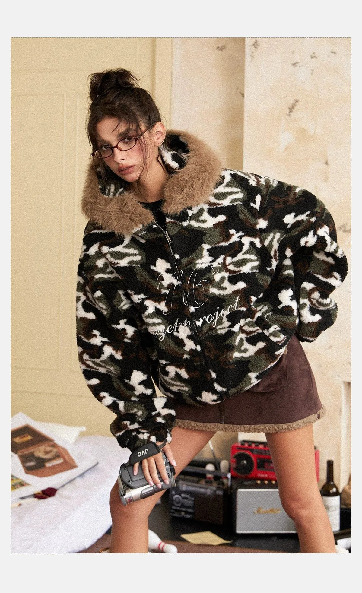 Tom Fur Collar Camouflage Zip-Up Hoodie