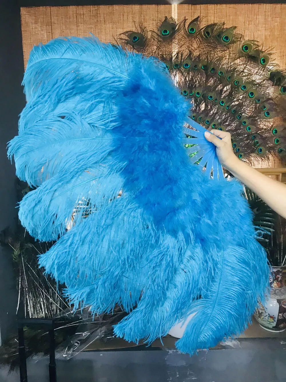 turquoise Marabou Ostrich Feather fan 24"x 43"
