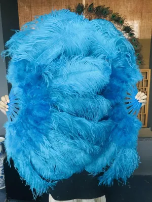 turquoise Marabou Ostrich Feather fan 24"x 43"