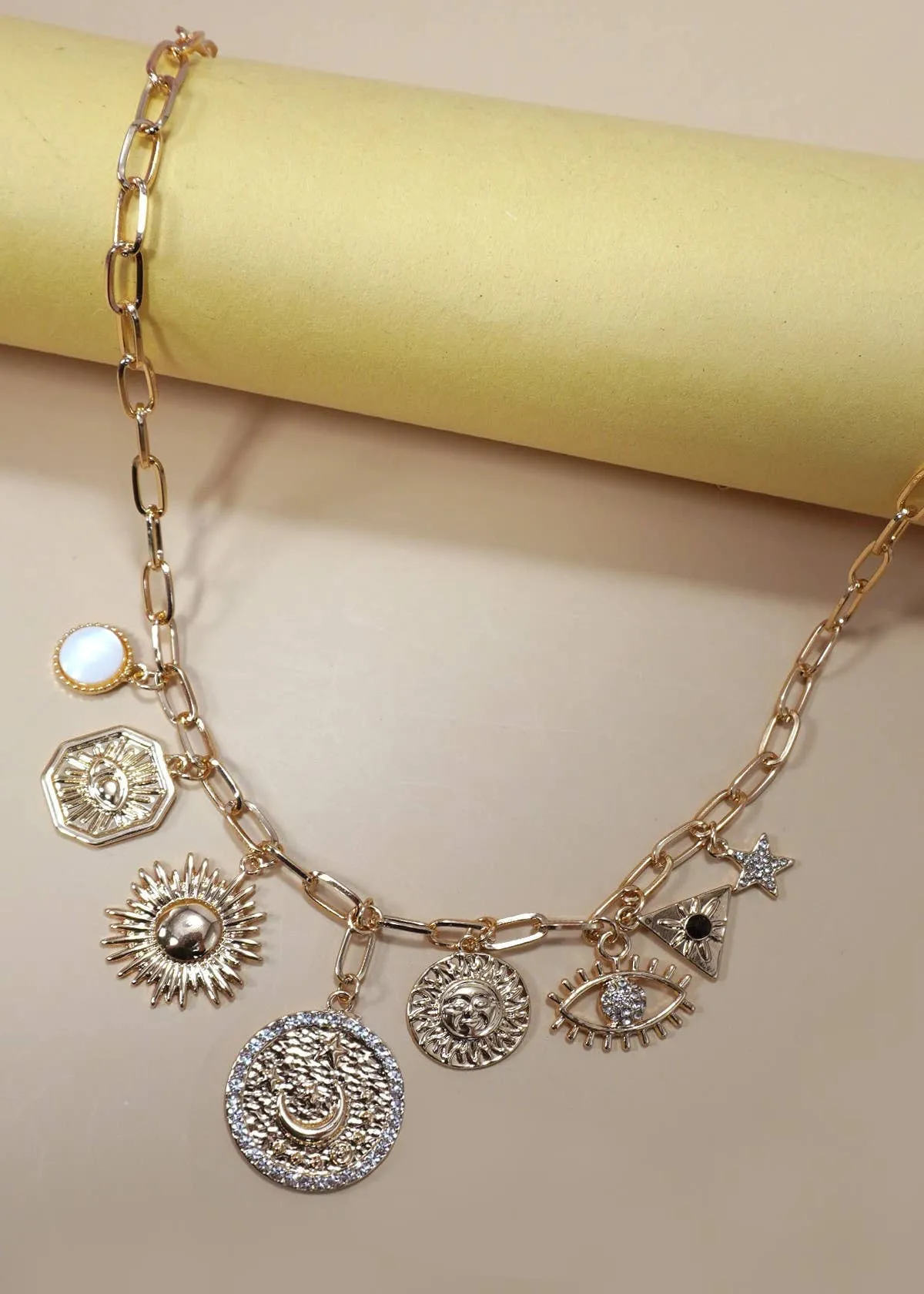 Universe 7-Charm Gold Statement Necklace