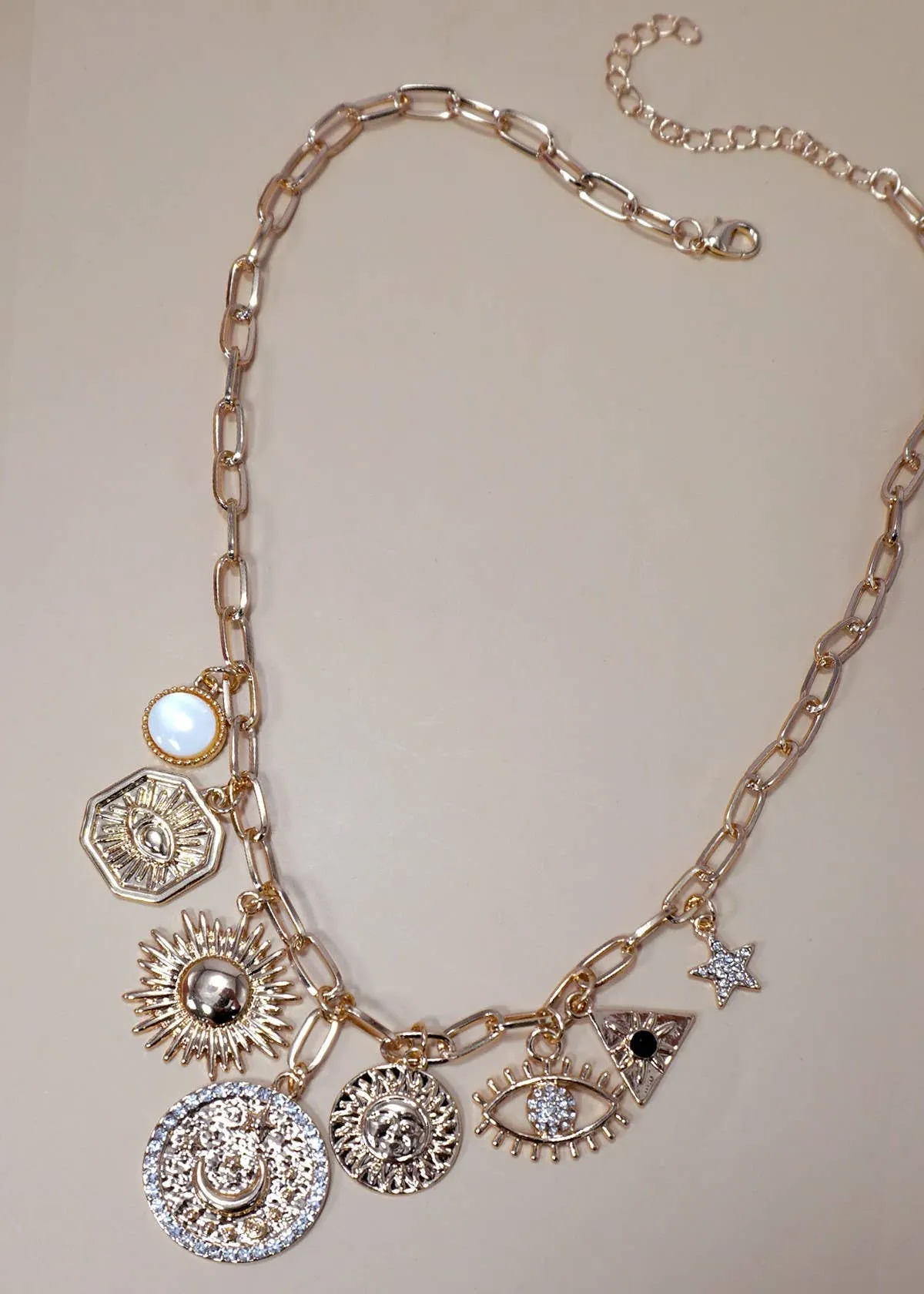 Universe 7-Charm Gold Statement Necklace
