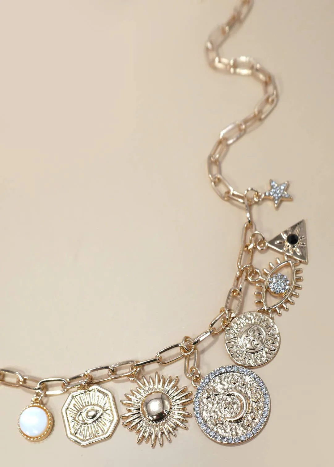 Universe 7-Charm Gold Statement Necklace