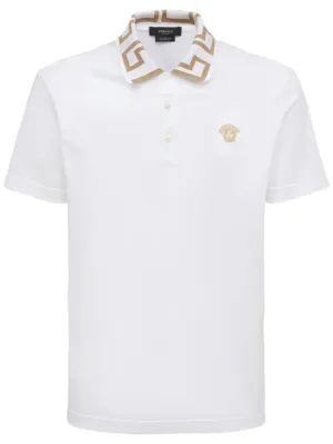 Versace   Greca lurex cotton piquet polo 