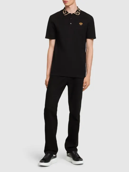 Versace   Greca lurex cotton piquet polo 