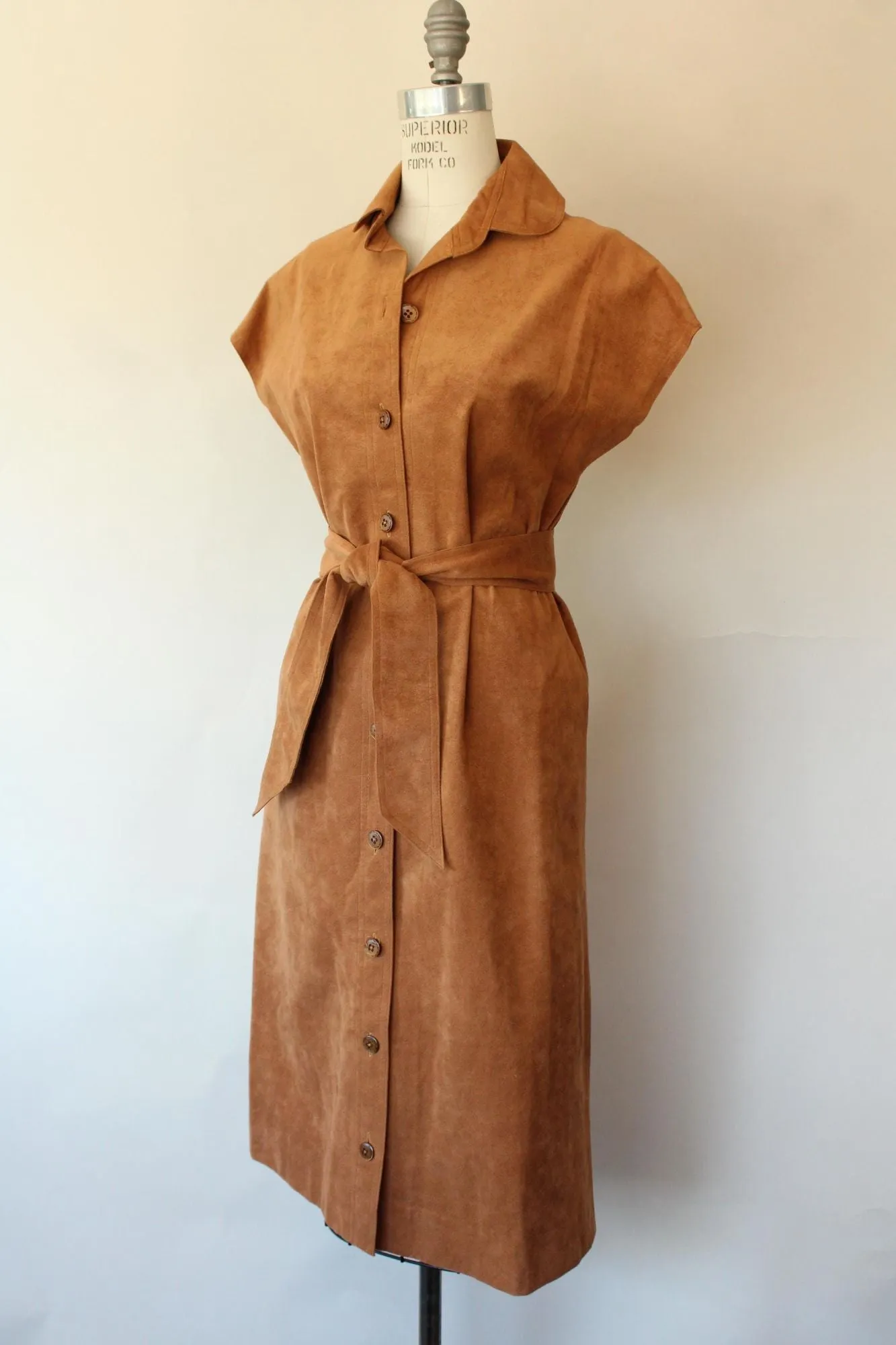 Vintage 1970s Faux Suede Dress with Pockets and Belt