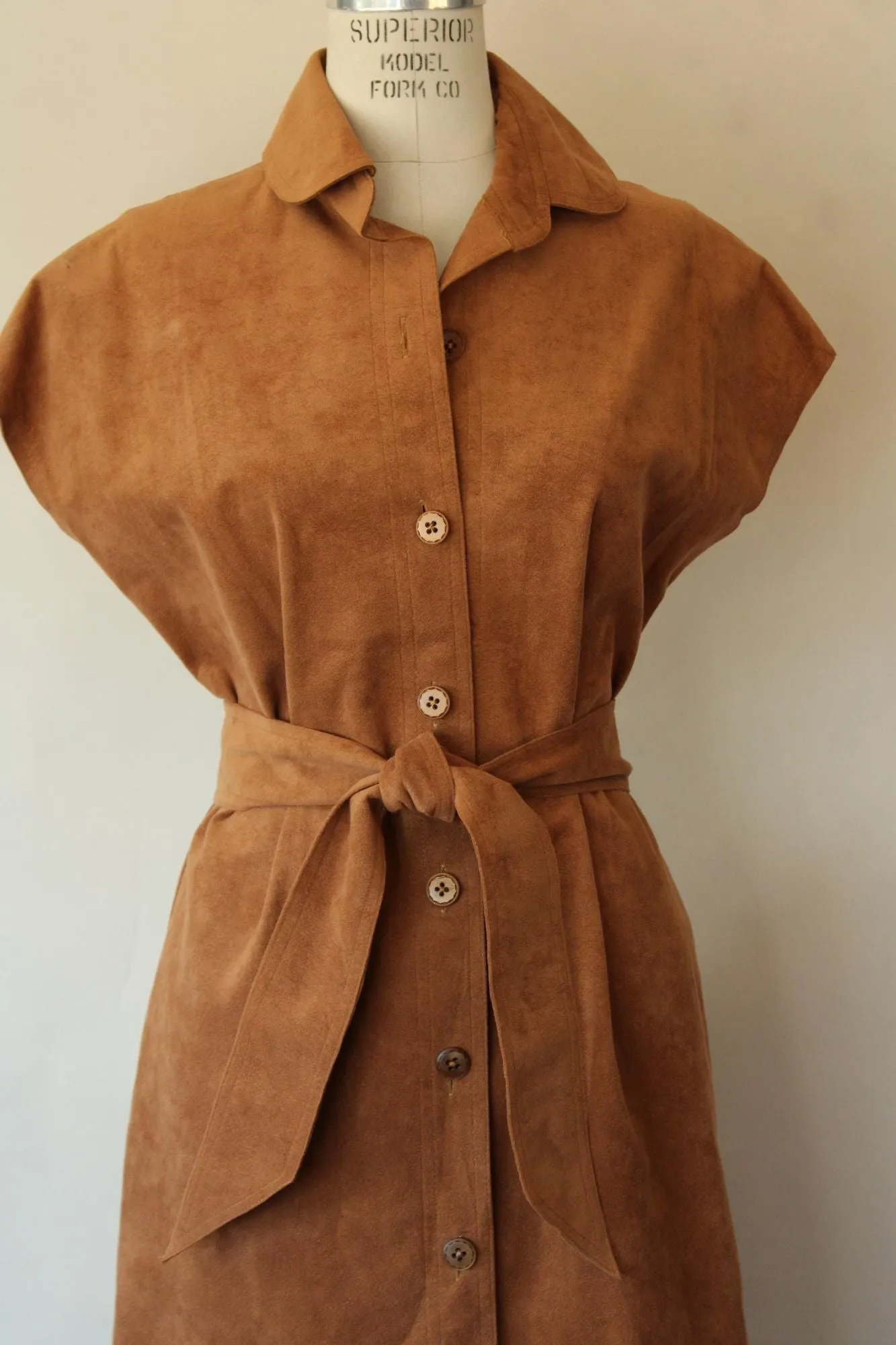 Vintage 1970s Faux Suede Dress with Pockets and Belt