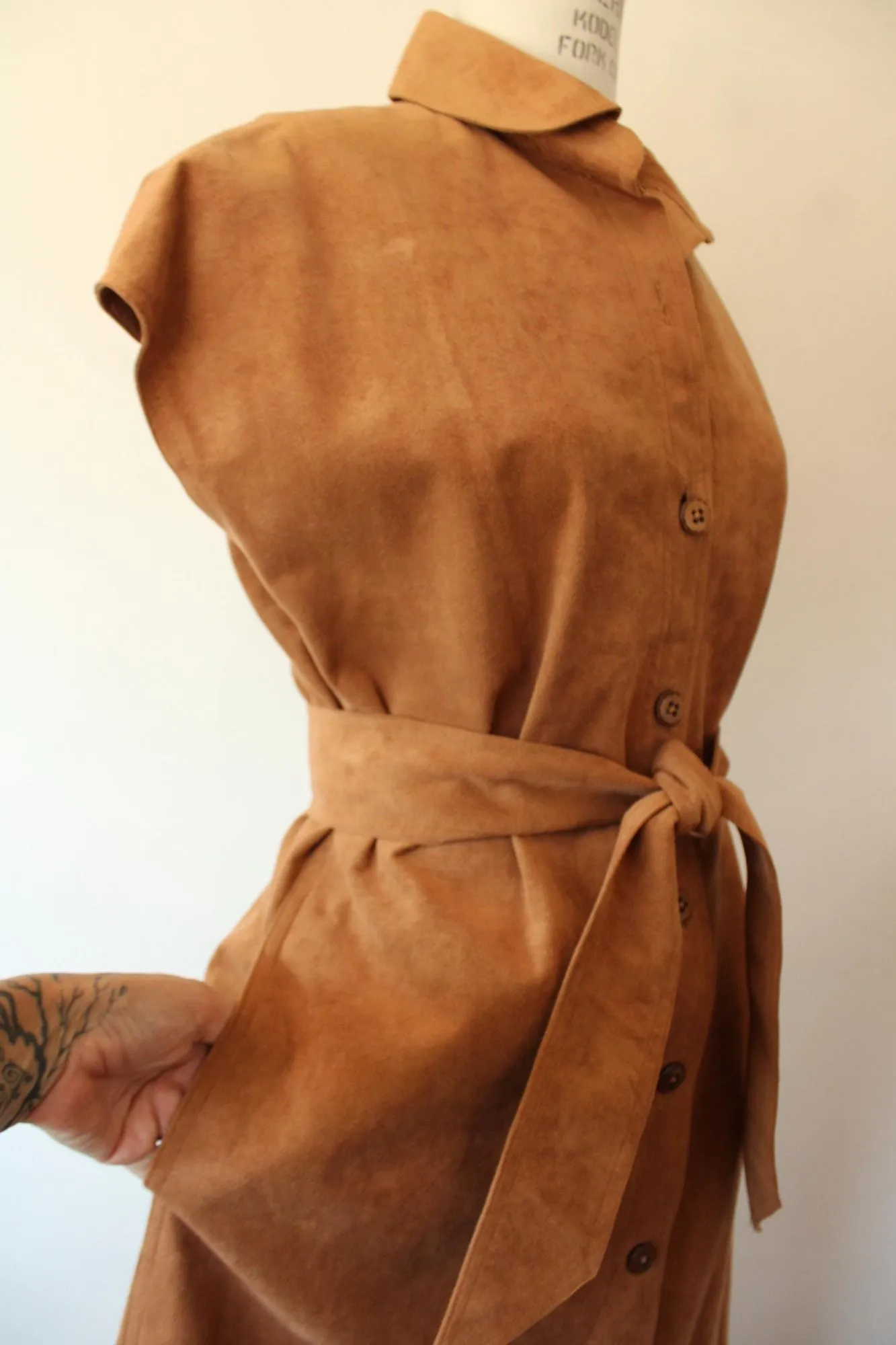 Vintage 1970s Faux Suede Dress with Pockets and Belt