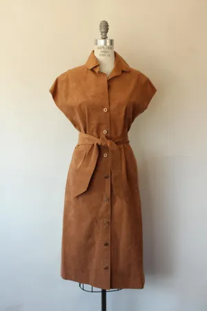 Vintage 1970s Faux Suede Dress with Pockets and Belt