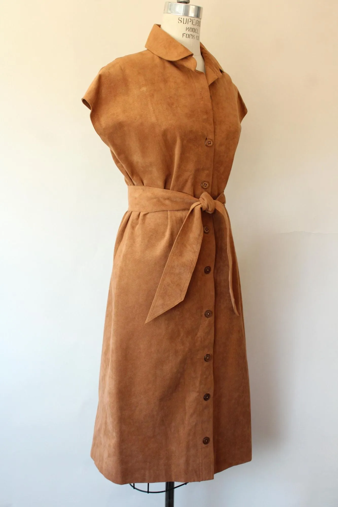 Vintage 1970s Faux Suede Dress with Pockets and Belt