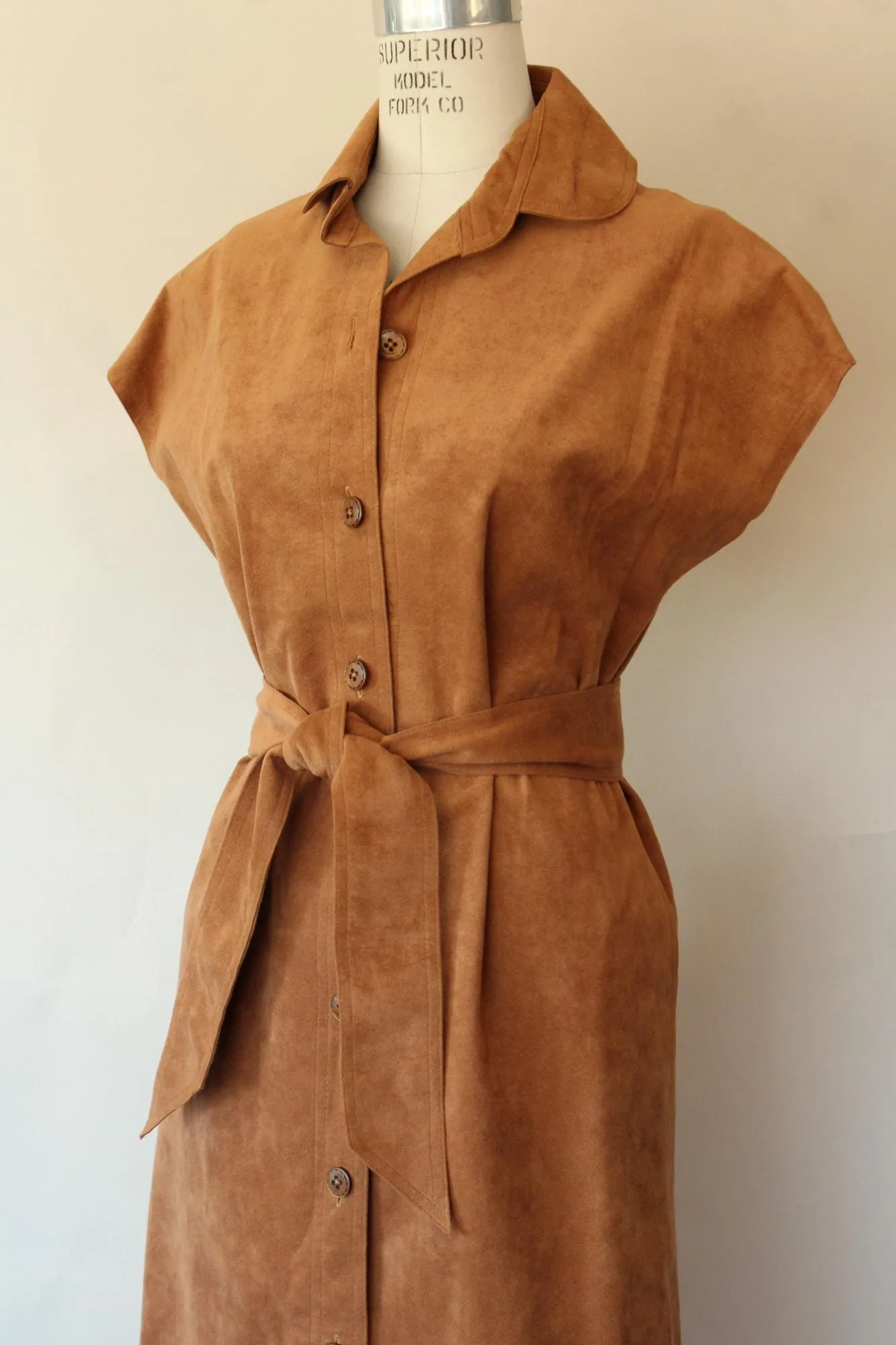 Vintage 1970s Faux Suede Dress with Pockets and Belt